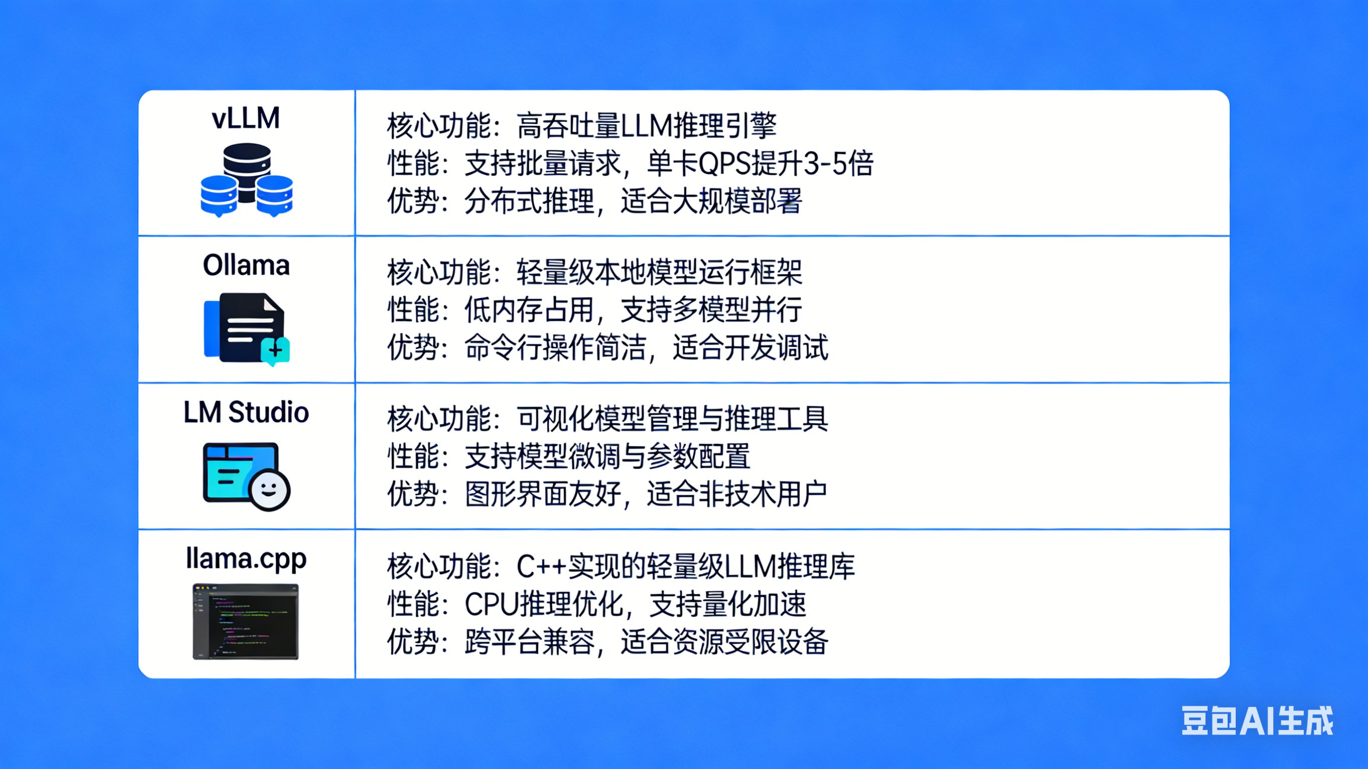 大模型本地运行工具对比：vLLM、Ollama、LM Studio、llama.cpp