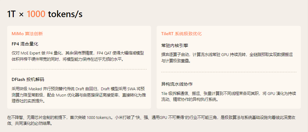 小米今天整了个大活：万亿参数模型在普通显卡上跑出1000 tokens/s
